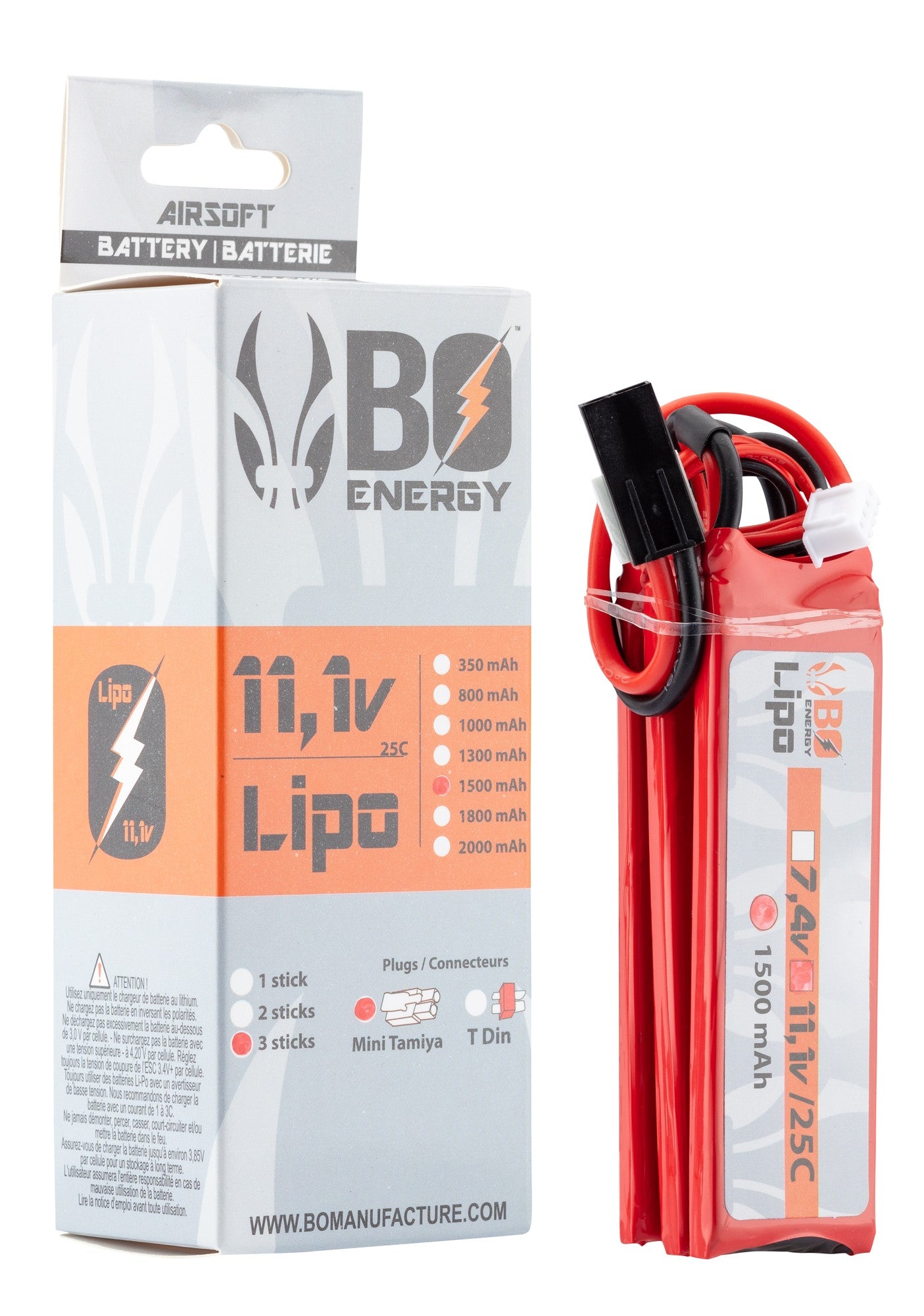 BATTERIE LIPO 3S 11,1V 3 STICKS 1500mAh MINI TAMIYA BO